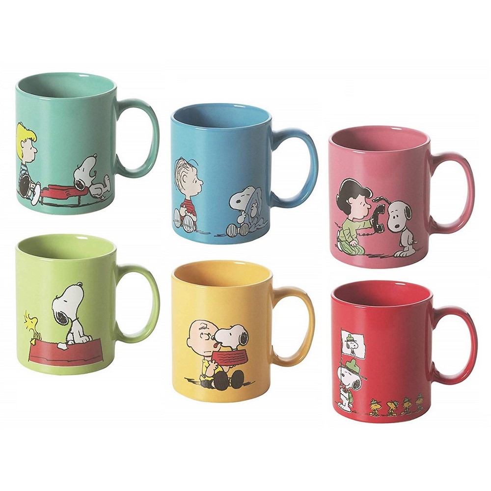 Acquista online Set 6 MUG cups PEANUTS milk 350 ml assorted snoopy linus charly brown Excelsa